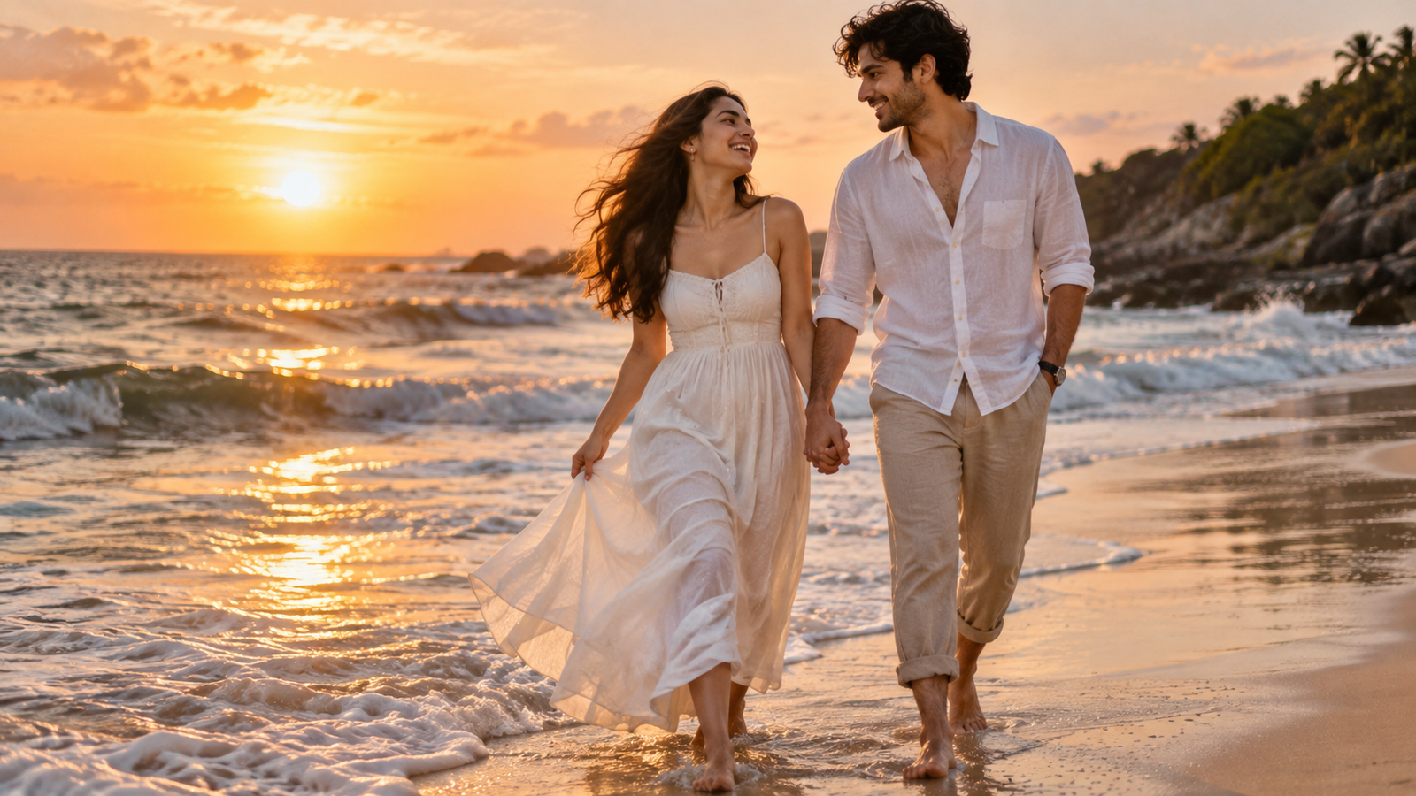 Romantic Golden Hour Beach Sunset Couple